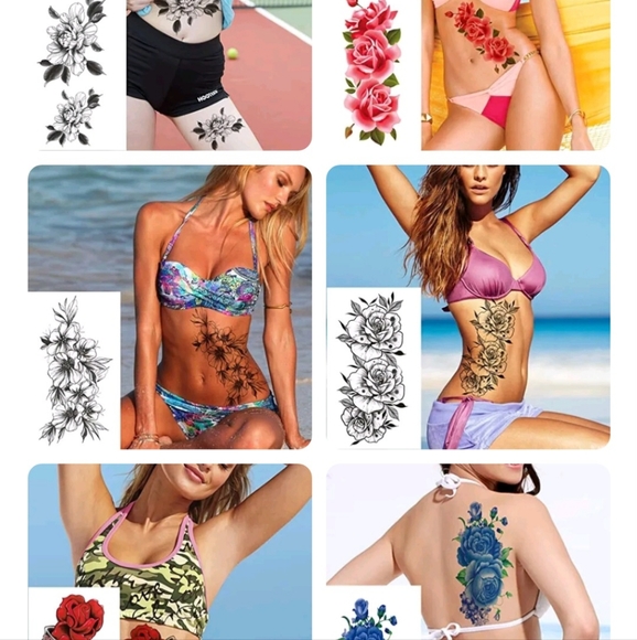 TEMP TATTOO PACK 12 LARGER FLOWERS - Picture 2 of 2